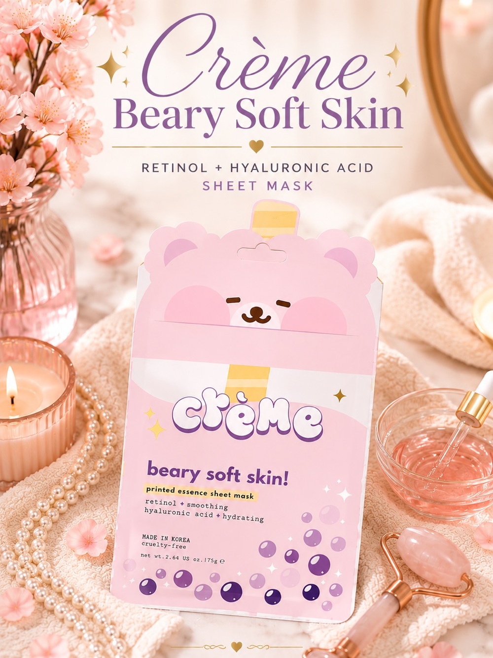 The Crème Shop Beary Soft Skin Sheet Mask | Retinol + Hyaluronic Acid